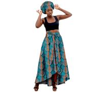 Falda Larga De Cintura Alta Para Mujer Con PañUelo A Juego, Estampado Ankara Africano, Conjunto éTnico Veraniego, Maxi Casual, Elegante Y CóModo, Para Verano, Vacaciones O Looks Boho Chic