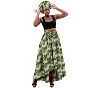 Falda Larga De Cintura Alta Para Mujer Con PañUelo A Juego, Estampado Ankara Africano, Conjunto éTnico Veraniego, Maxi Casual, Elegante Y CóModo, Para Verano, Vacaciones O Looks Boho Chic