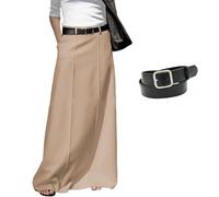 Falda Larga De Gasa Retro Holgada para Mujer: Estilo Romántico Y Elegante, Corte En A, Cintura Alta, Suave Y Vaporosa, Ideal para Verano, Informal, Maxifalda con Bolsillos. (Caqui,XL)