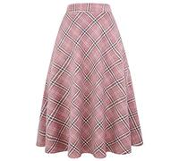 Falda Larga de Lana a Cuadros para Mujer, para Invierno, otoño, cálida, Cintura Alta elástica, Acampanada, Plisada, de Lana Escocesa, Rosado, M
