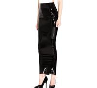 Falda Larga De Látex Para Mujer.,Negro,SG