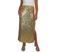 Falda Larga De Lentejuelas Elásticas para Mujer con Abertura Lateral Abierta En La Pierna Totalmente Forrada Dorado 36-50 (L)