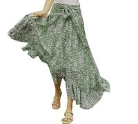 Falda larga de mujer a cuadros para mujer Falda floral pequeña estilo coreano falda balancín grande cintura alta vendaje elástico falda con volantes faldas Candy Mix, verde, S
