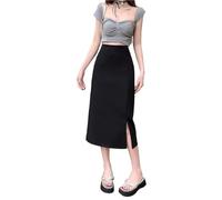 Falda Larga de Mujer Falda Adelgazante de Cintura Alta Talla Grande for Mujer, Ligera, con Abertura Lateral, Corte A, for Verano para Playa(Black,2XL)