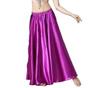 Falda larga de satén con abertura para danza del vientre, falda larga con dos aberturas laterales, color morado, Morado (, Altoa única