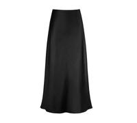 Falda larga de seda satinada para mujer, cintura alta, con volantes, acampanada, dobladillo de tulipán, atuendo elegante para fiestas y ocasiones informales, Negro, S