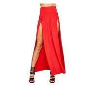 Falda Larga de Talle Alto con Doble Abertura Faldas largas elásticas de Cintura Alta for Mujer, Falda Playa Corte Holgado con Abertura Lateral para el Verano(Red,M)