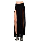 Falda Larga de Talle Alto con Doble Abertura Faldas largas elásticas de Cintura Alta for Mujer, Falda Playa Corte Holgado con Abertura Lateral para el Verano(Black,M)