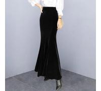 Falda larga de terciopelo elástico para mujer con corte de sirena delgado y cintura alta, adecuada para el atuendo casual diario (XL negro)