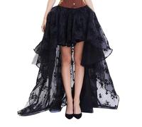 Falda larga de tul asimétrica para mujer, línea A, cintura alta, falda midi midi vintage larga festiva cóctel falda larga mujer steam punk disfraz slip enagua, O negro., L