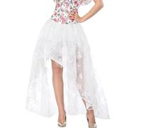 Falda larga de tul asimétrica para mujer, línea A, cintura alta, falda midi midi vintage larga festiva cóctel falda larga mujer steam punk disfraz slip enagua, O blanco., M