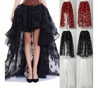 Falda larga de tul asimétrica para mujer, línea A, cintura alta, falda midi midi vintage larga festiva cóctel falda larga mujer steam punk disfraz slip enagua, O blanco., L