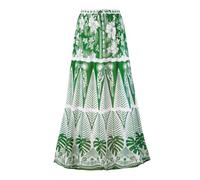 Falda larga de tul para mujer, estilo bohemio, con estampado floral, elástica, cintura alta, volantes plisados, faldas largas fluidas, verde, Talla única