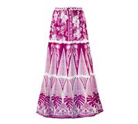 Falda larga de tul para mujer, estilo bohemio, con estampado floral, elástica, cintura alta, volantes plisados, faldas largas fluidas, morado, Talla única