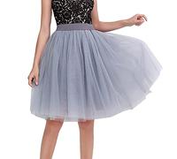Falda larga de tul para mujer, longitud hasta la rodilla, tutú largo para adultos, en capas, para bailes de graduación, fiesta, falda midi, gris, XXL