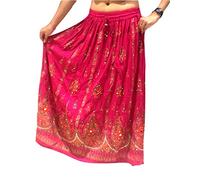 Falda larga de verano para mujer, estilo indio, estilo hippie y gitano, de verano, con lentejuelas, talla M, L Multicolor Rosa.