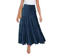 Falda Larga elástica de Verano de Cintura Alta Estilo Bohemio Falda Larga Informal con cordón de Corte A-Azul Marino-XL