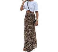 Falda Larga Estampada De Leopardo con Abertura Lateral para Mujer, Estilo Y2K De Verano, Cintura Elástica, Corte Entallado, Falda Maxi Casual (Marrón,L)