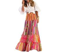 Falda larga étnica con estampado floral bohemio para mujer, falda larga plisada con volantes y cintura elástica, 6 (Reino Unido), M