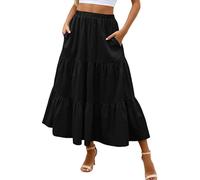 Falda Larga Mujer Cintura Elástica Faldas Acampanada con Bolsillos Laterales Falda Negra Elegante Casual para Verano Playa y Ocasiones Informales