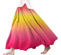 Falda larga mujer de algodón y lino estilo boho maxi faldas mujer elegante Curvy Casual Cintura elástica A/Line Flowy Swing Elástico Plisado Doble Capa Volantes Ropa de Playa Verano, Rosa cálida