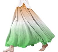 Falda larga mujer de algodón y lino estilo boho maxi faldas mujer elegante Curvy Casual Cintura elástica A/Line Flowy Swing Elástico Plisado Doble Capa Volantes Ropa de Playa Verano, Light Green, M