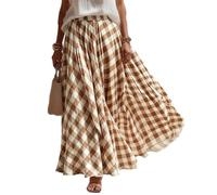Falda Larga Mujer,Faldas Mujer Elegantes a Cuadros Vichy Cintura Elástica Corte Acampanado Falda Maxi con Vuelo Casual Fresco Ligero Faldas Verano de Playa Vacaciones Uso Diario