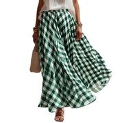 Falda Larga Mujer,Faldas Mujer Elegantes a Cuadros Vichy Cintura Elástica Corte Acampanado Falda Maxi con Vuelo Casual Fresco Ligero Faldas Verano de Playa Vacaciones Uso Diario