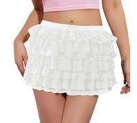 Falda Larga Mujer Midi, Faldas Mujer Verano Tenis, Pantalones Cortos con Volantes Cintura EláStica Encaje Lolita Pantalones Cortos con Lazo Delantera Microshorts Tipo Boyshort Faldas Skirt Falda