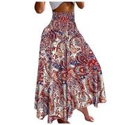 Falda Larga Mujer Midi, Faldas Mujer Verano Volantes, Bohemio con Cordones Estampado Florallarga Fluida Femenina Suelta Dividida Boho Faldas Skirt Falda Vaquera Minifalda Falda Lunares
