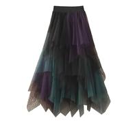 Falda larga negra de tul para mujer, con volantes, multicapa, de malla, línea A, con niveles, tutú para graduación, boda, faldas largas de tul, falda de hadas, Morado (, XL