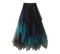 Falda Larga Negra para Mujer Falda de Tul con Volantes Multicapa de Malla Línea A Escalonada Tutú Baile de Graduación Boda Faldas Largas de Tul Falda de Hada, Negro, XL