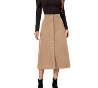 Falda larga para mujer de pana, falda cartera para mujer de cintura alta vintage casual simple botón de color sólido corte delgado elegante y elegante cómodo pasparque skirt para otoño invierno