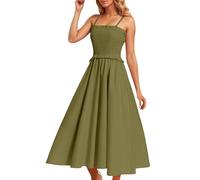 Falda larga para mujer estilo francés First Gentle Style Super Fairy Cintura adelgazante con tirantes, verde, XL