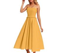 Falda larga para mujer estilo francés First Gentle Style Super Fairy Cintura adelgazante con tirantes, amarillo, XL