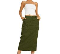 Falda larga para mujer, falda larga de verano para playa, vacaciones, playa, línea A, falda larga de verano con cintura elástica, falda plisada, falda plisada, minifalda de verano, Verde militar., L