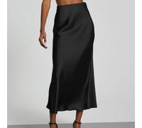 Falda Larga para mujer Satén, Cintura Elástica, Corte para cola de Sirena(Black XL)