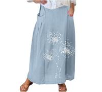 Falda larga para mujer, talla grande, estampado de verano, cintura elástica, longitud hasta el suelo, con bolsillos, uso diario casual, My Orders Today's Deals 2025, azul, 5XL