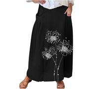 Falda larga para mujer, talla grande, estampado de verano, cintura elástica, longitud hasta el suelo, con bolsillos, uso diario casual, My Orders Today's Deals 2025, Negro, 4XL