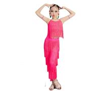 Falda Latina con Borlas para Niñas (Top + Pantalón) Trajes de Salón para Salsa Samba Baile de Salón Vestidos con Flecos para Práctica Ropa de Baile de Competición de Tango Y Samba para Niños Moderna