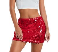 Falda Lentejuelas Disfraz Los Increibles Disfraces Hippies Mujer Girl de Lentejuelas Disfraz Carnaval de Gala Increibles para Navidad Disfraces de Carnaval para Mujer Rojo L