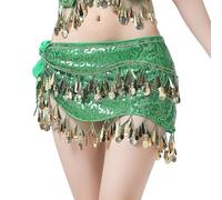 Falda Lentejuelas, Falda Bufanda De Cadera Con Flecos De Lentejuelas Para Baile Oriental Y Jazz Adornada Con Pompones Elegantes Ideal para Espectáculos Y Entrenamientos