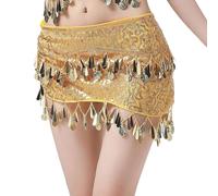 Falda Lentejuelas, Falda Bufanda De Cadera Con Flecos De Lentejuelas Para Baile Oriental Y Jazz Adornada Con Pompones Elegantes Ideal para Espectáculos Y Entrenamientos
