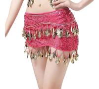 Falda Lentejuelas, Falda Bufanda De Cadera Con Flecos De Lentejuelas Para Baile Oriental Y Jazz Adornada Con Pompones Elegantes Ideal para Espectáculos Y Entrenamientos