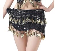 Falda Lentejuelas, Falda Bufanda De Cadera Con Flecos De Lentejuelas Para Baile Oriental Y Jazz Adornada Con Pompones Elegantes Ideal para Espectáculos Y Entrenamientos