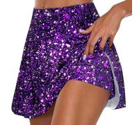 Falda Lentejuelas Mujer Faldas Cortas Falda Doble Capa Paillettes Impresa Casual para Mujer con Cintura Elástica para Uso Diario