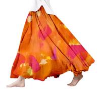 Falda Lino Mujer/Faldas Verano Falda Larga de Algodón y Lino Boho Elegante Casual Maxi Falda Plisada Cintura Elástica A/Line Flowy Swing Florales Faldas Larga de Playa Fluido Doble Capa Volantes