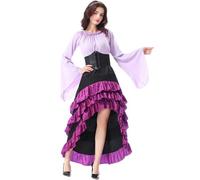 Falda literaria de Halloween con volantes en la parte delantera corta y trasera larga falda medieval de traje de cintura medieval historia de Inglaterra, morado, S