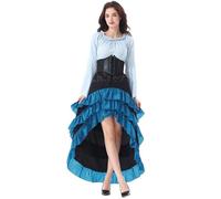 Falda literaria de Halloween con volantes en la parte delantera corta y trasera larga falda medieval de traje de cintura medieval historia de Inglaterra, azul, M