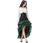 Falda literaria de Halloween con volantes en la parte delantera corta y trasera larga falda medieval de traje de cintura medieval historia de Inglaterra, verde, L
